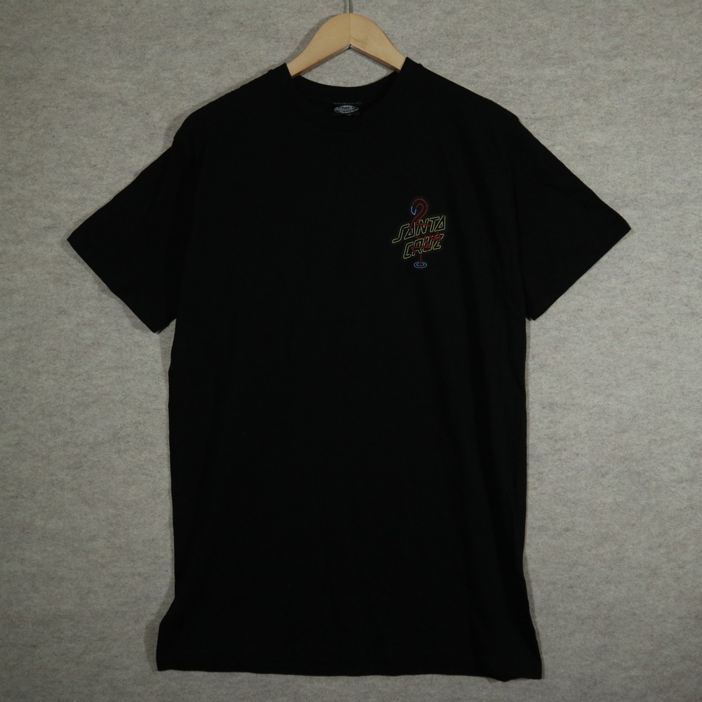 Santa Cruz Skateboards Mens T-Shirt Medium Black Neon Flamingo Tropical Skater